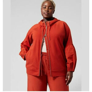Athleta On My Way Triumph Hoodie Women Large Zipper‎ Organic Cotton Orange Red